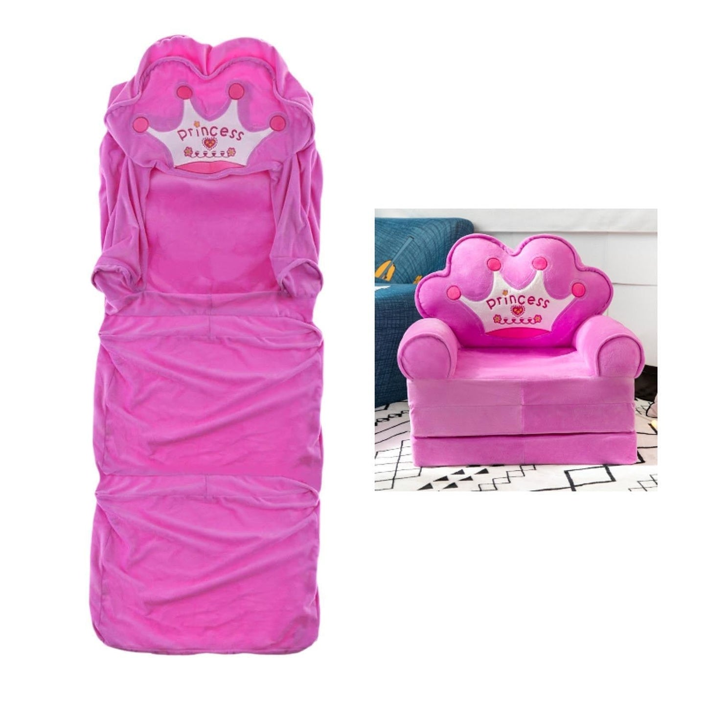 Premium Foldable Princess Crown Kids Plush Sofa