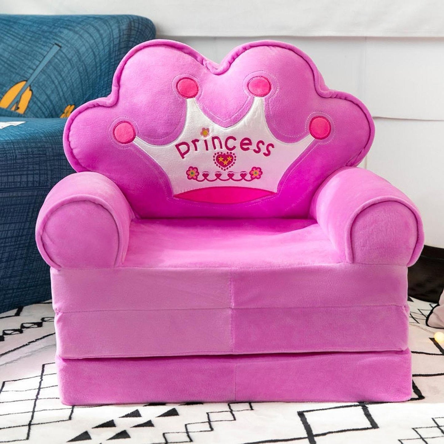 Premium Foldable Princess Crown Kids Plush Sofa