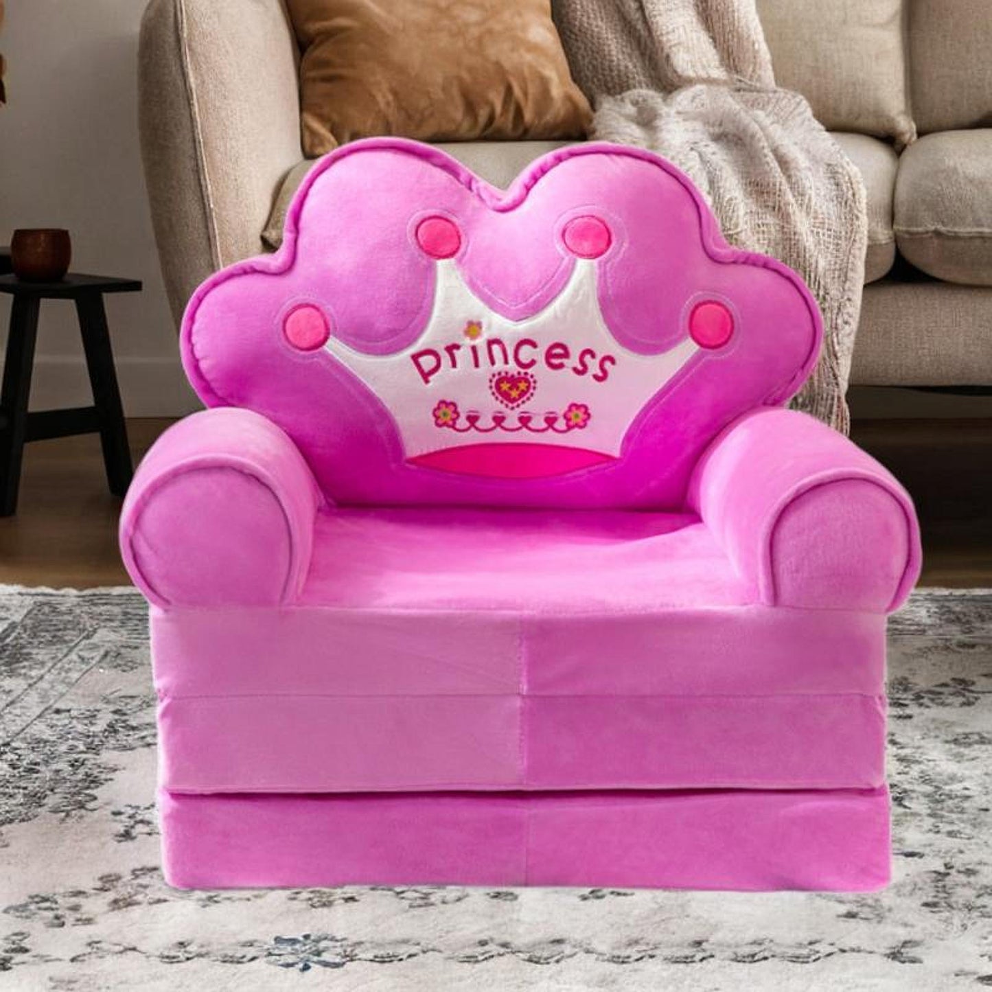 Premium Foldable Princess Crown Kids Plush Sofa