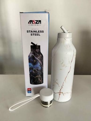 White Marble Texture Thermal Water Bottle