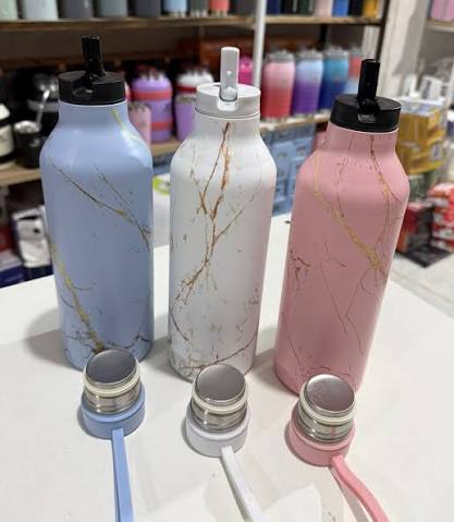 White Marble Texture Thermal Water Bottle