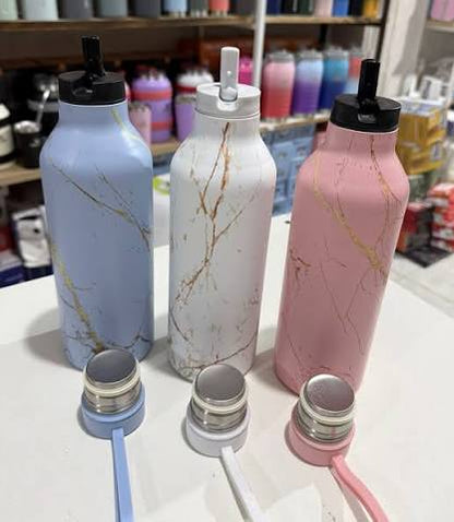 White Marble Texture Thermal Water Bottle